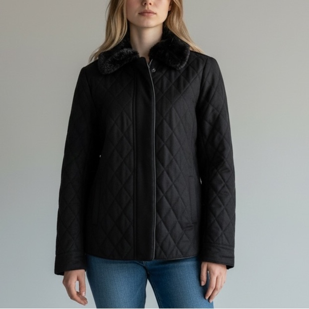Alfred Sung Black Wool Blend Quilted Jacket